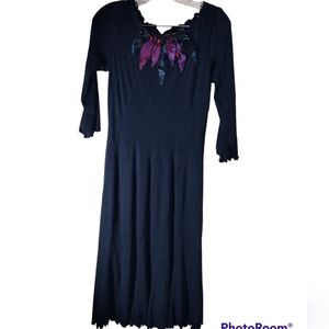 Vtg Y2K Craig Signer Midi Floral Dress 6 Navy USA